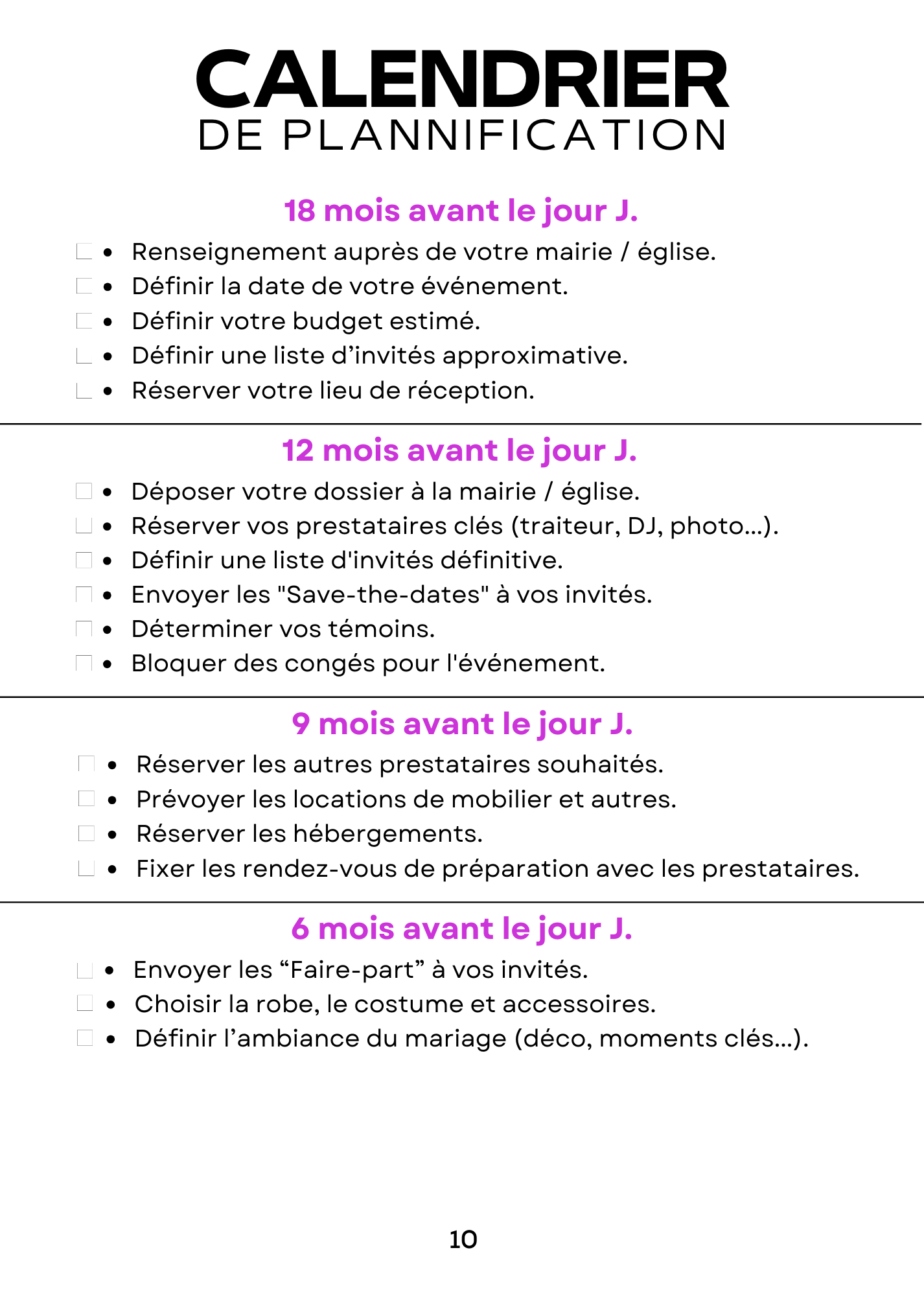 Calendrier de préparation