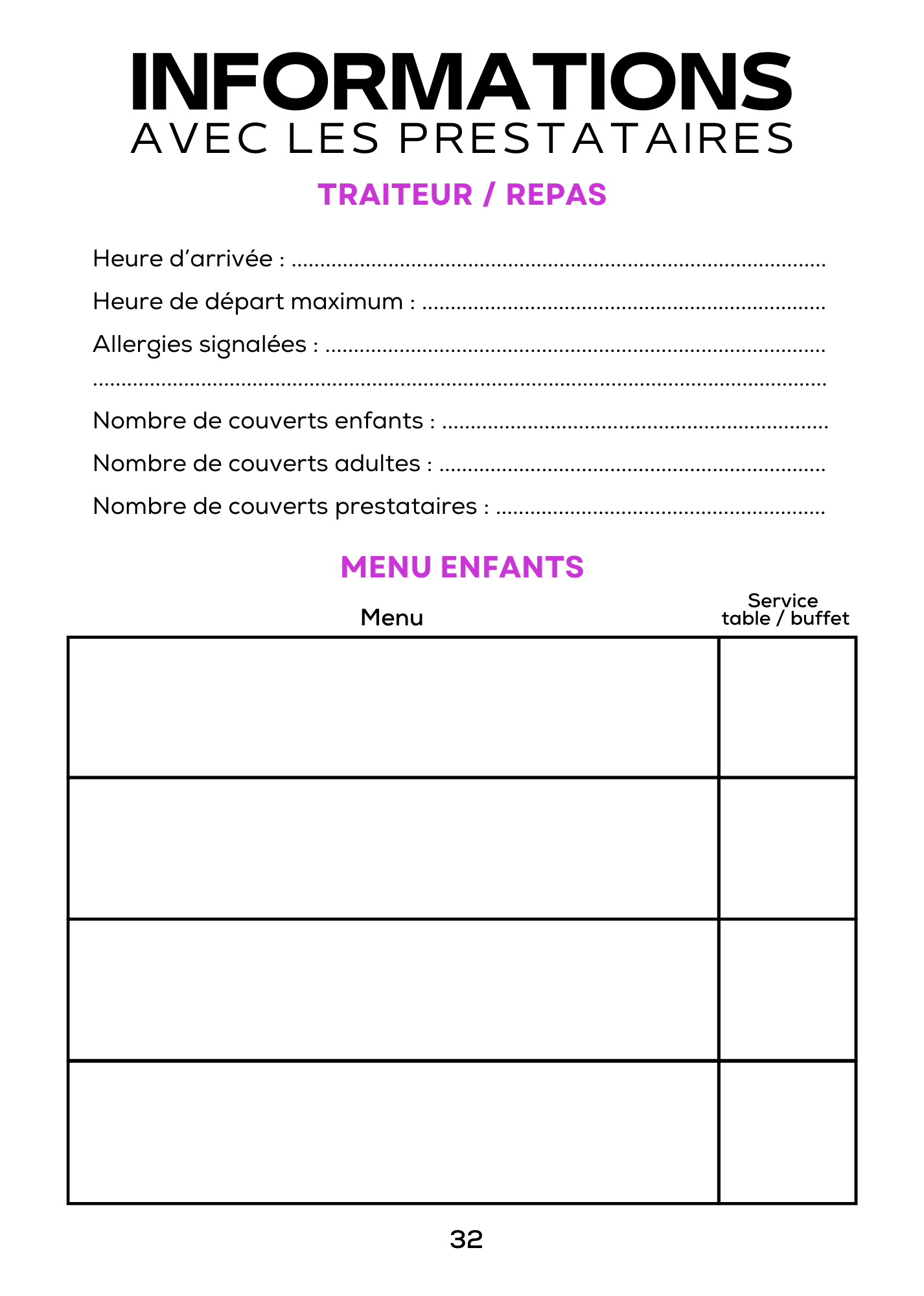 Cordinations avec les prestataires